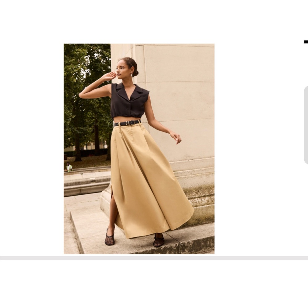 Favorite Daughter Tan High-Waist Maxi Skirt with Front Slit